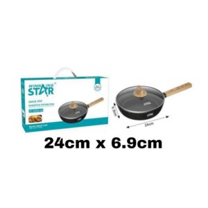 ST-5202-24 مقلاة جديدة من الألومنيوم المصبوب غير اللاصق من وينينج ستار مقاس 24*6.9 سم مع مقبض من الباكليت وغطاء زجاجي