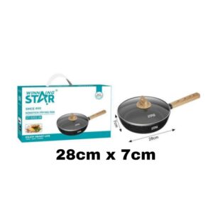 ST-5202-28 مقلاة جديدة من الألومنيوم المصبوب غير اللاصق من وينينج ستار مقاس 28*7.3 سم مع مقبض من الباكليت وغطاء زجاجي