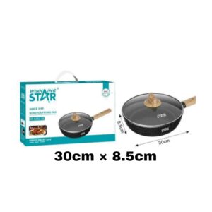 St-5202-30 مقلاة جديدة من الألومنيوم المصبوب غير اللاصق من Winning Star مقاس 30*8.9 سم مع مقبض من الباكليت وغطاء زجاجي.
