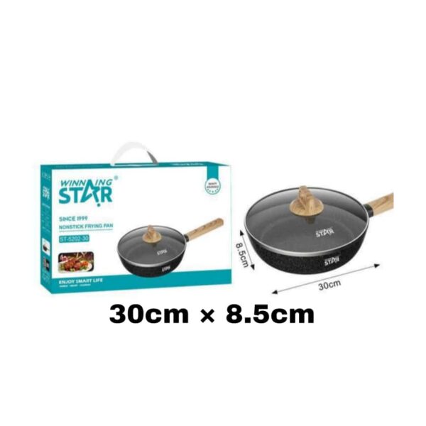 St-5202-30 مقلاة جديدة من الألومنيوم المصبوب غير اللاصق من Winning Star مقاس 30*8.9 سم مع مقبض من الباكليت وغطاء زجاجي.