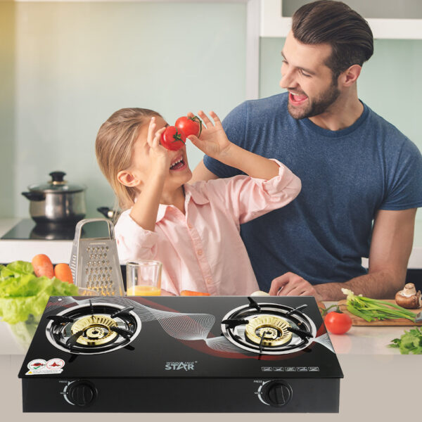 موقد غاز كهربائي ذو شعلتين مصنوع من زجاج