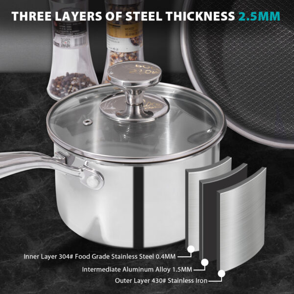 مجموعة قطع من أواني الطهي المصنوعة من الفولاذ المقاوم للصدأ