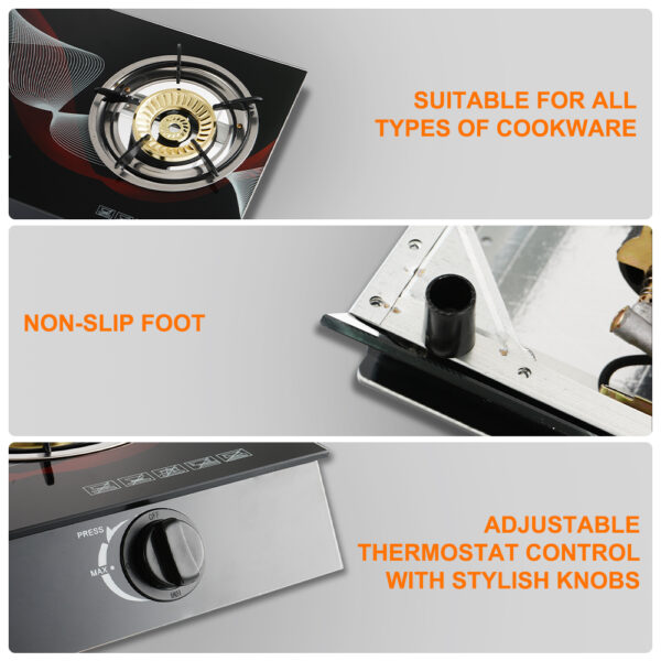 موقد غاز كهربائي ذو شعلتين مصنوع من زجاج