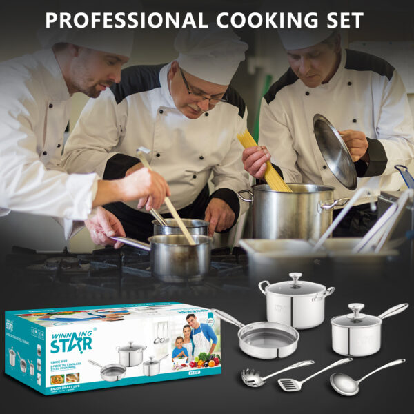 مجموعة قطع من أواني الطهي المصنوعة من الفولاذ المقاوم للصدأ