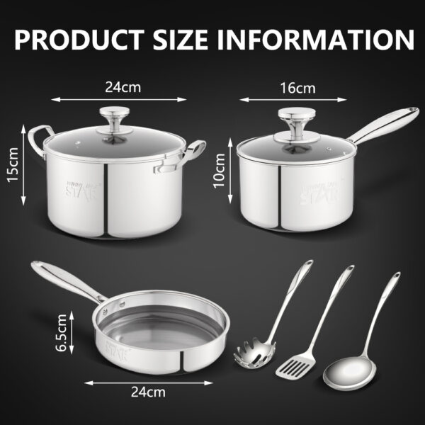 مجموعة قطع من أواني الطهي المصنوعة من الفولاذ المقاوم للصدأ