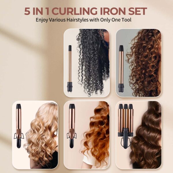 مجموعة تصفيف الشعر PTC Heater 5 في 1، مجموعة مكواة تجعيد الشعر الكهربائية القابلة للتبديل 19 مم 33 مم للاستخدام المنزلي والفندق