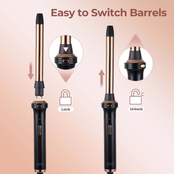 مجموعة تصفيف الشعر PTC Heater 5 في 1، مجموعة مكواة تجعيد الشعر الكهربائية القابلة للتبديل 19 مم 33 مم للاستخدام المنزلي والفندق