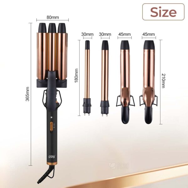 مجموعة تصفيف الشعر PTC Heater 5 في 1، مجموعة مكواة تجعيد الشعر الكهربائية القابلة للتبديل 19 مم 33 مم للاستخدام المنزلي والفندق