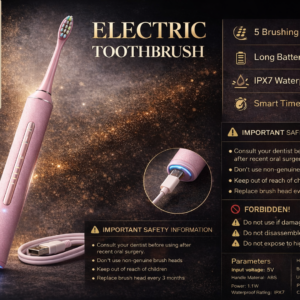 فرشاة أسنان كهربائية بخمسة أوضاع وردية