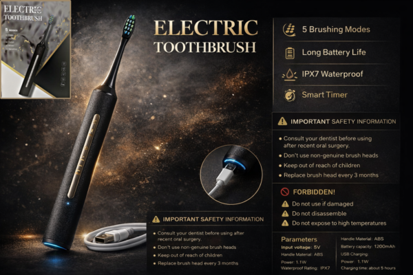 فرشاة أسنان كهربائية بخمسة أوضاع سوداء