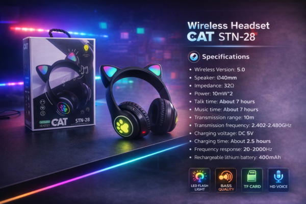 سماعة رأس لاسلكية القط STN-28 أسود