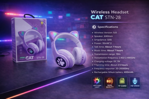 سماعة رأس لاسلكية قطة STN-28 بنفسجي