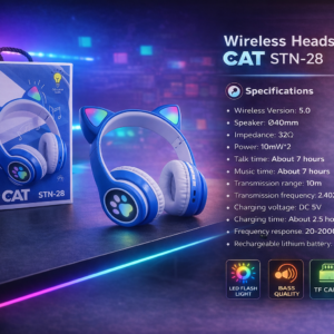 سماعة رأس لاسلكية قطة STN-28 أزرق