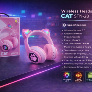 سماعة رأس لاسلكية قطة STN-28 وردي