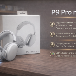 سماعة رأس بلوتوث P9 Pro Max باللون الفضي اللؤلؤي