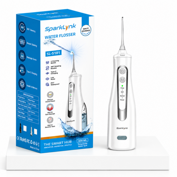 جهاز تنظيف الأسنان بالماء 300 مل SPARKLYNK – موديل SL-5101 – أبيض