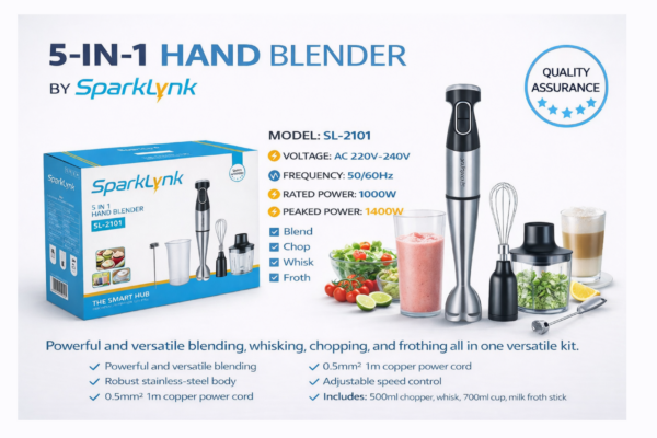 خلاط يدوي 5 في 1 SPARKLYNK - موديل SL-4001 بقوه 1400 واط