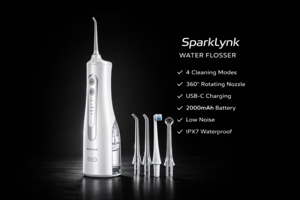 file_000000003d907243afadaf7369527609 جهاز تنظيف الأسنان بالماء 300 مل SPARKLYNK – موديل SL-5101 – أبيض