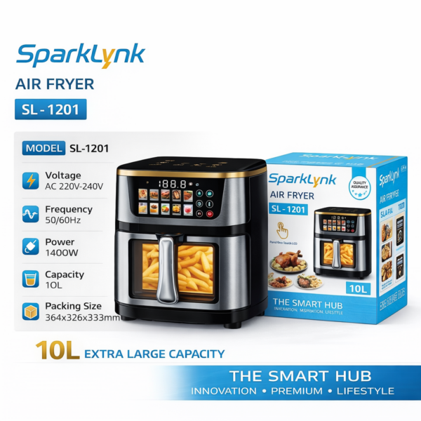مقلاة هوائية بشاشة تعمل باللمس سعة 10 لتر SPARKLYNK – موديل SL-1201 بقوه 1400 واط